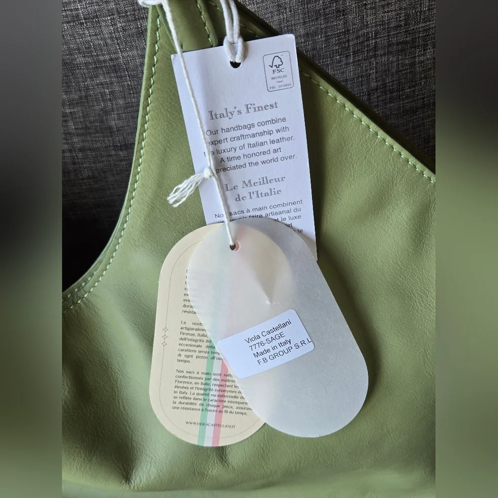 VIOLA CASTELLANI Made ln Italy Leather Hobo With Oval Bottom.Sage. NWT